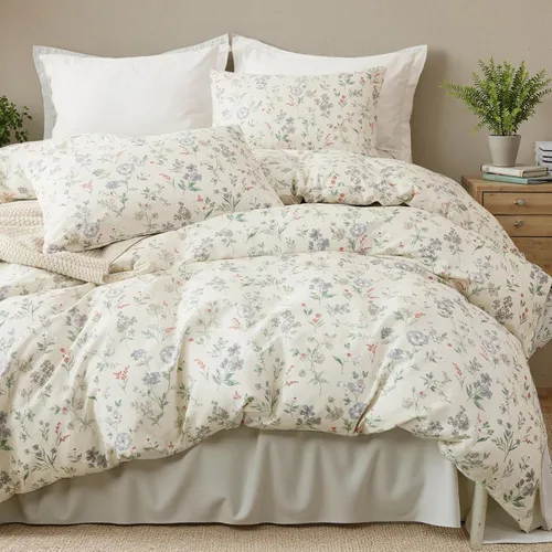 Miniatura 20 de EAVD - Juego de funda de edredón floral amarillo, tamaño Queen, de algodón, reversible, con estampado de jardín, floral, estético, 1 funda