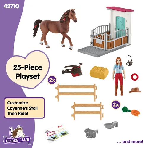 Miniatura 6 de Schleich Horse Club - Juego de juguetes de caballo de 25 piezas Hannah y Cayenne con caballeriza y accesorios - Etiqueta de nombre de establo