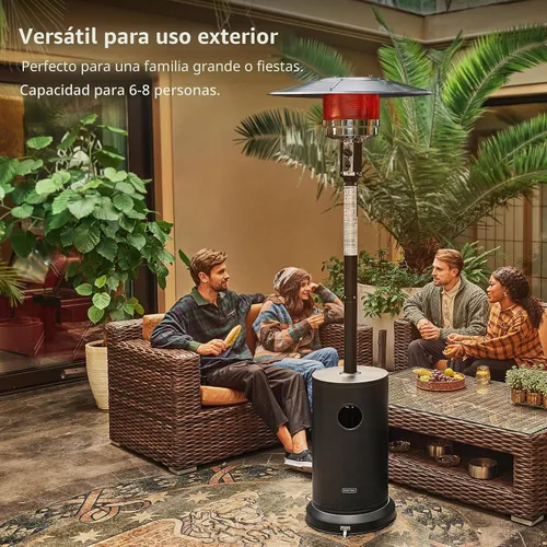 Miniatura 9 de EAST OAK Calentador de patio de 50,000 BTU para uso al aire libre con diseño de mesa redonda, quemador de acero inoxidable de doble capa, ruedas