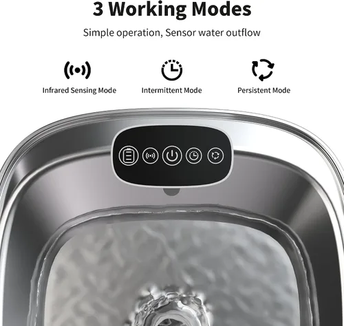 Miniatura 6 de Fuente de agua inalámbrica de acero inoxidable para gatos, fuente inalámbrica para mascotas de 108 oz/3.2 L con batería de 4000 mAh, sensor