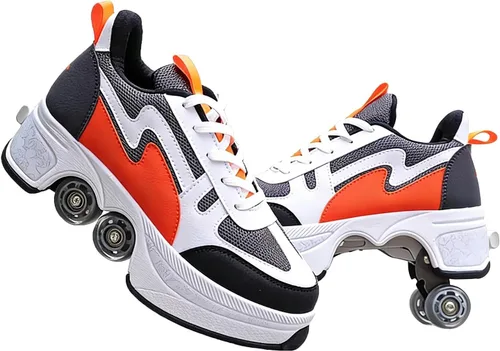 Miniatura 10 de Rueda de deformación de doble hilera Patines de ruedas 2 en 1 – Zapatos de senderismo automáticos invisibles con polea extraíble para patinaje