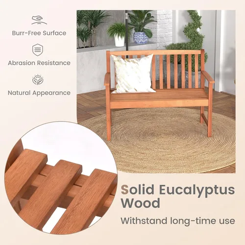 Miniatura 6 de Giantex Banco para exteriores, banco de patio de madera con cómodos reposabrazos y respaldo, área de estar de listones, marco de madera