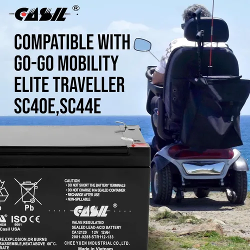 Miniatura 3 de Casil Batería de 12 V y 12 Ah – Reemplazo para 6-DZM-12, APC, scooter, y equipo médico (paquete de 2) Batería recargable de plomo sellada AGM