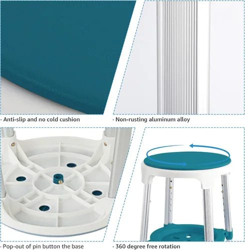 Miniatura 6 de Taburete de ducha para ducha interior, taburete de plástico de esquina pequeño mejorado para adultos mayores, taburete de ducha giratorio de 360°