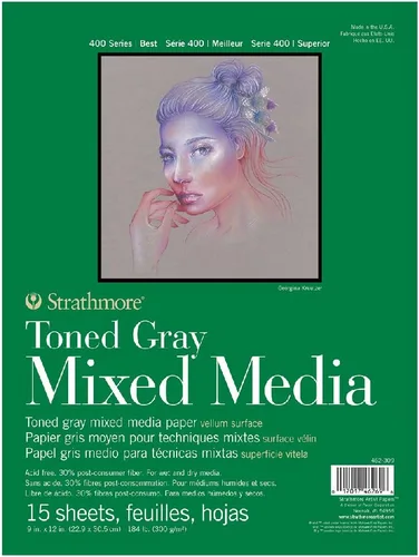 Miniatura 10 de Strathmore 400 Serie, Bloc de Dibujo para Técnica Mixta Tono Azul 6"X8" - 15 Hojas - 62462406 Azul Tonificado