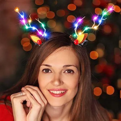 Miniatura 4 de BARTOSI Pinzas para el pelo de Navidad con luz LED, cuernos de reno, horquillas de Navidad, accesorios para el cabello para mujer (paquete de 2)