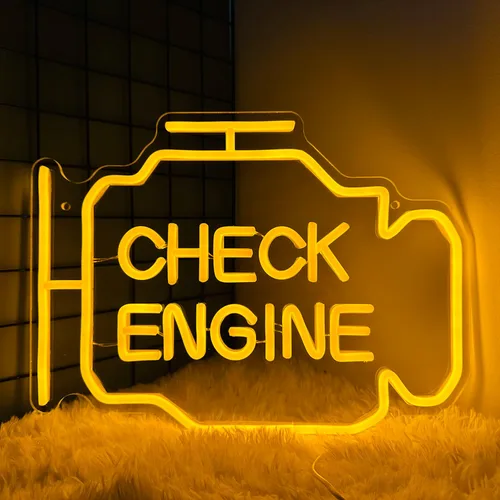 Letrero de neón Check Engine Light para decoración de cueva de hombre, arte de pared LED para garaje, regalos divertidos para papá y fanáticos de