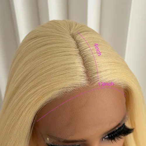 Miniatura 7 de Aubree Peluca de encaje frontal rubio 613, cabello largo y lacio, resistente al calor, fibra rubia, pelucas sintéticas sin pegamento, predepiladas