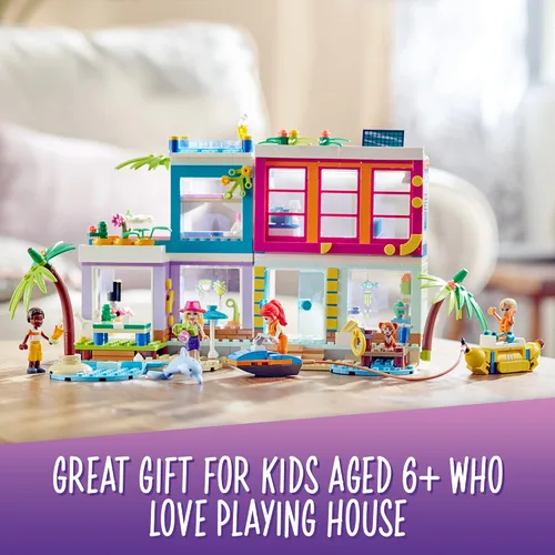 Miniatura 6 de LEGO Friends Vacation Beach House 41709 Kit de construcción; regalo para niños mayores de 7 años; incluye una mini muñeca Mia, más 3 personajes más