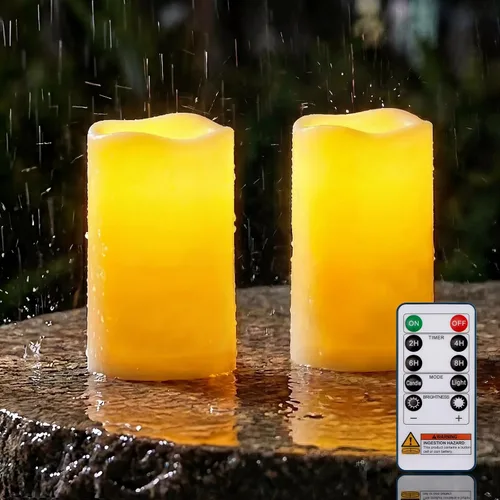 Miniatura 13 de Homemory paquete de 9 velas sin llama, impermeables para exteriores, velas LED acrílicas que funcionan con pilas, con control remoto y temporizador