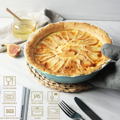 Miniatura 6 de Sweejar Molde de cerámica para tartas, plato redondo para hornear de 10 pulgadas, antiadherente con borde ondulado suave para tartas de manzana