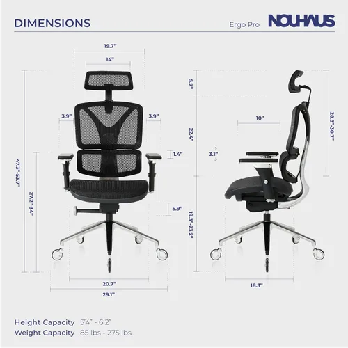 Miniatura 3 de Nouhaus Silla ergonómica de oficina con respaldo lumbar de aleación de aluminio, respaldo alto, silla de escritorio de computadora con reposacabezas