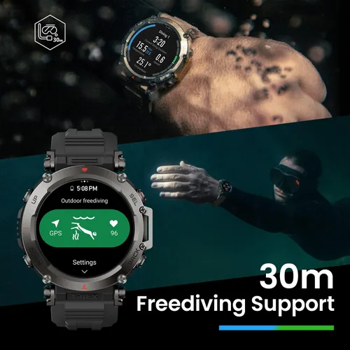 Miniatura 4 de Amazfit T-Rex - Reloj ultra inteligente de 1.77 pulgadas para hombre, batería de 20 días, apnea de 98.4 ft, GPS de doble banda, resistente al barro