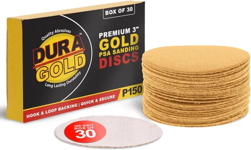 Miniatura 21 de Dura-Gold - Premium - Discos de lijado de gancho y bucle dorados de grano 180 de 3 pulgadas para lijadoras DA - Caja de 30 discos de acabado