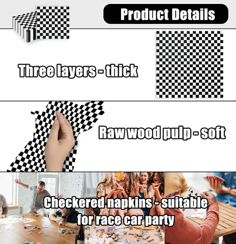 Miniatura 6 de SietDESEO 50 servilletas de 3 capas con bandera a cuadros, servilletas de papel desechables para cena, cumpleaños, carreras, fiestas temáticas