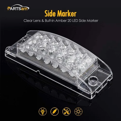 Miniatura 2 de Partsam 6 luces LED ámbar de 2 x 6 para remolque, con marcador lateral, 20 diodos con reflectores, lente transparente, impermeable, sellado, 12 V