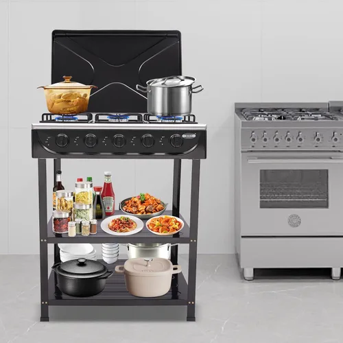 Miniatura 5 de Estufa de Gas de 5 Quemadores, Estufa de Gas Natural Portátil para Acampar al Aire Libre Estufa de BBQ Cocina de Gas con Estante de Almacenamiento
