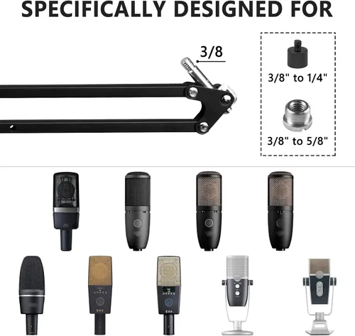 Miniatura 4 de GEEKRIA for Creators - Brazo de micrófono compatible con AKG Lyra Ultra-HD, P120, P220, C214, soporte de brazo de micrófono con adaptador de brida
