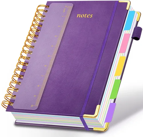 Miniatura 33 de Cuaderno de espiral con tapa dura, de 8 x 10 pulgadas, separadores y divisores extraíbles, 300 páginas, 5 asignaturas, a rayas, de piel sintética