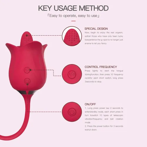 Miniatura 5 de Juguete sexual de rosas para mujeres, estimulador sexual de rosas 3 en 1 para mujeres, 10 lenguas lamiendo y 10 telescópicas y vibrador de rotación