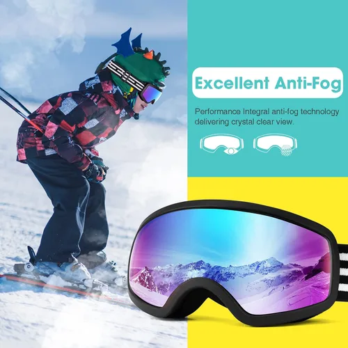 Miniatura 7 de EasYoung Gafas de esquí y snowboard para niños, jóvenes, niños y niñas de 3 a 15 años 07: Marco blanco con lente plateada