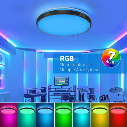 Miniatura 5 de Lámpara de techo LED de 24 W en negro, lámpara de montaje empotrado con altavoz Bluetooth y control remoto, luz RGB de cambio