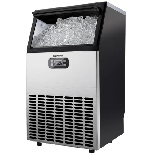 EUHOMY Máquina Comercial de Hielo, Máquina de Hielo de Acero Inoxidable de 100 lbs/24H Bajo Mostrador con Capacidad de Almacenamiento de Hielo de 33