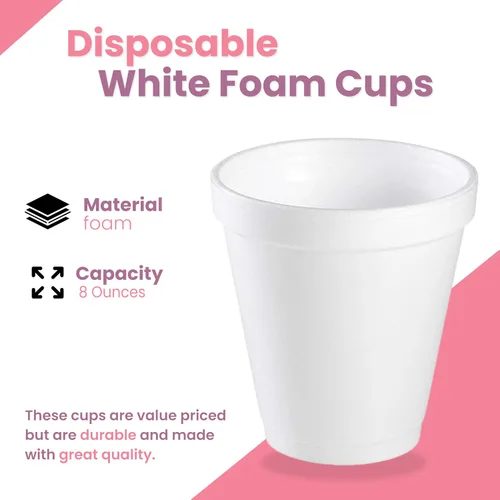 Miniatura 3 de Pantryware Essentials Vasos desechables de espuma blanca de 8 onzas, paquete de 50 unidades. Vasos desechables de espuma para bebidas