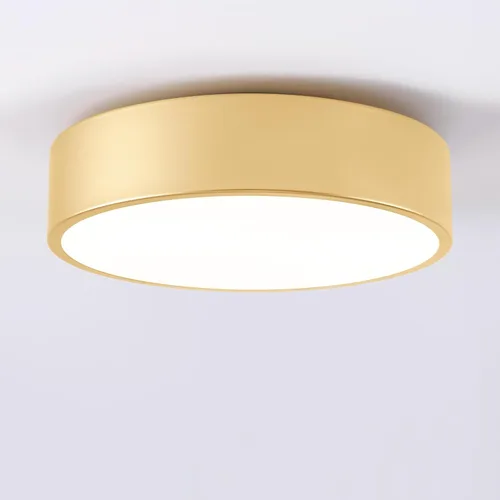 Moderna lámpara de techo de montaje empotrado dorada, luces de techo redondas contemporáneas de 2 luces con pantalla de acrílico blanco para