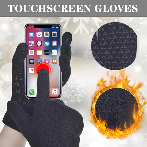 Miniatura 4 de Gorro de invierno para hombre, guantes para pantalla táctil, calentador de cuello 3 en 1, conjunto con forro polar