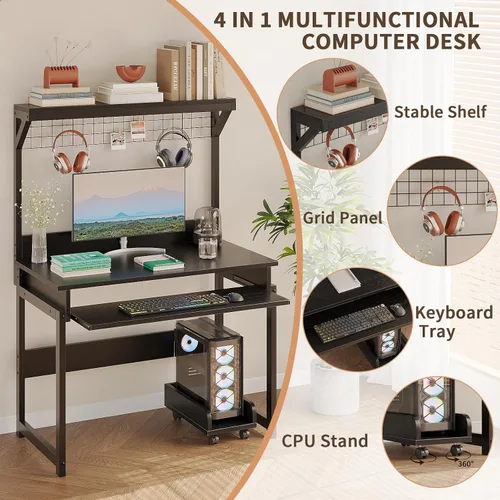 Miniatura 4 de ALISENED Escritorio pequeño para computadora de 31.5" con estante superior, escritorio de oficina, mesa de estudio, escritorio de escritura