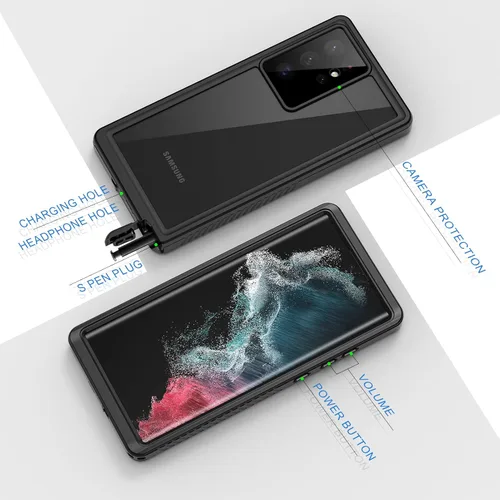 Miniatura 6 de Lanhiem Funda para Samsung Galaxy S22 Ultra, IP68 impermeable a prueba de polvo con protector de pantalla integrado, funda protectora de cuerpo Negro