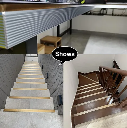 Miniatura 7 de ZIMGOD Tira protectora de borde de metal, borde antideslizante para escaleras, umbral de tira de transición en forma de L, borde de vinilo laminado