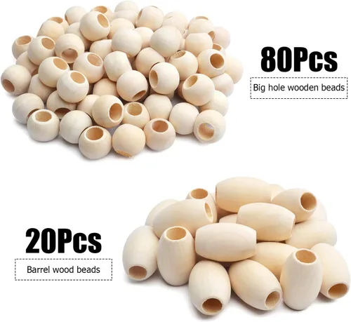 Miniatura 3 de Cuentas espaciadoras de madera natural, 100 cuentas de tubo sin terminar de agujero grande para decoraciones hechas a mano, pulseras, colgantes