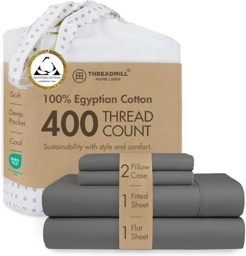Miniatura 10 de Threadmill - Juego de sábanas de algodón egipcio para cama tamaño King Juego de sábanas de cama King 100% de algodón egipcio certificado Sábanas