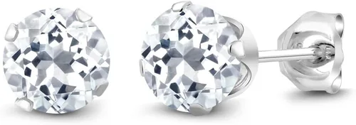 Miniatura 103 de Gem Stone King Aretes redondos de plata de ley 925 con piedra natal de 0.236 in para mujer