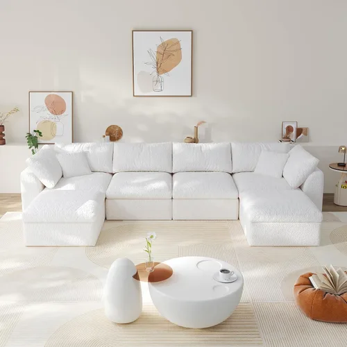 Miniatura 12 de Sofá modular de nube sin hueso de 108 pulgadas con asiento profundo para sala de estar, sofá en forma de L con otomana, tela de copo de nieve y Negro