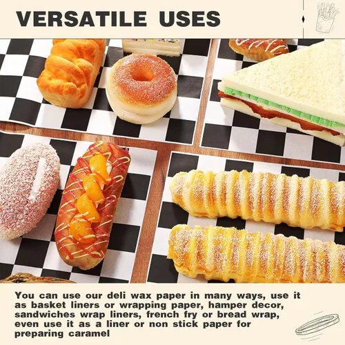 Miniatura 6 de Colarr 1000 hojas de papel encerado a granel de 15 x 15 pulgadas, papel grande para envolver sándwiches a cuadros, para hamburguesas, pan, Negro