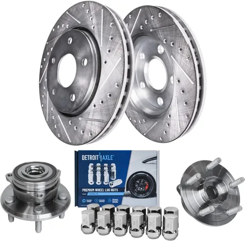 Miniatura 22 de Detroit Axle - Kit de freno trasero para Mercedes-Benz ML320 1998-2003, rotores de freno de disco ranurados perforados 03-05 ML350 Pastillas