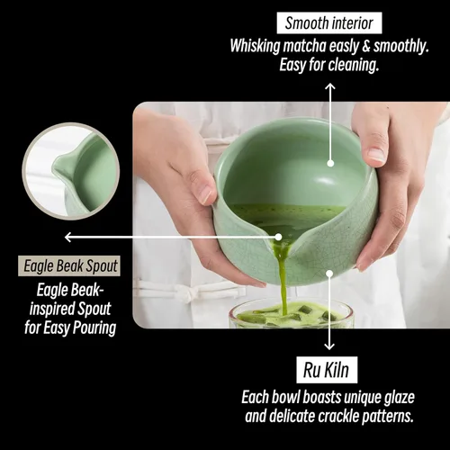 Miniatura 4 de TEANAGOO - Juego de tazón de té Matcha con asa, juego de tazón de cerámica Matcha y soporte para batidor, tazón de té verde, 2 piezas Macha Chawan