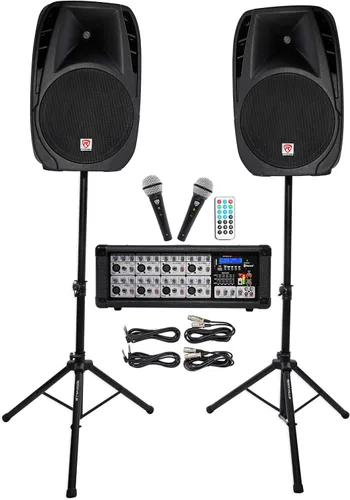 Miniatura 11 de Rockville - Paquete de Sistema PA Mezclador/Amplificador + Altavoces de 10 Pulgadas + Soportes + Micrófonos + Bluetooth, (RPG2X10)