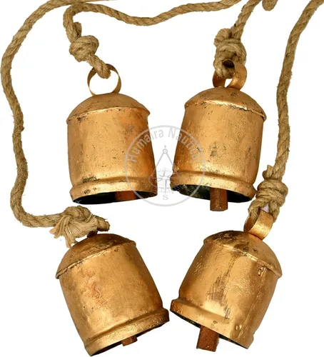 Campanas de Navidad, 4 campanas de vaca en racimo vintage con cuerda, decorativas colgantes para pared, dormitorio, sala de estar, puerta, campanas
