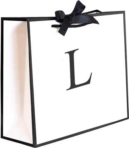 Miniatura 14 de QLSKO - Bolsa de regalo inicial con lazo de cinta, bolsa de papel horizontal personalizada, bolsa de regalo con monograma para cumpleaños