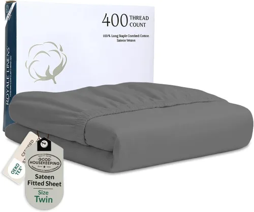 Miniatura 31 de ROYALE LINENS Sábana bajera ajustable de 300 hilos 100% algodón peinado de fibras largas, tamaño Queen, sábana inferior súper suave con bolsillo