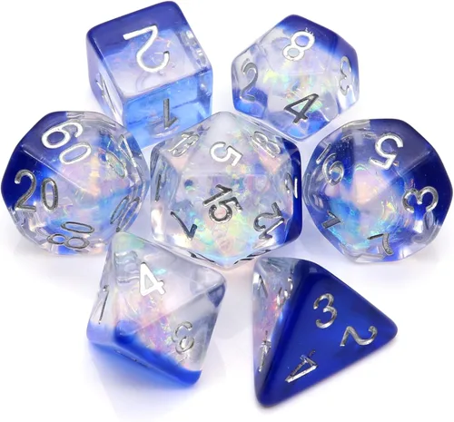 Miniatura 18 de Haxtec DND Conjunto de Dados 7 Piezas Conjunto de Dados de Resina Negro con Inclusión de Mylar Iridiscente Dados Poliédricos D&D