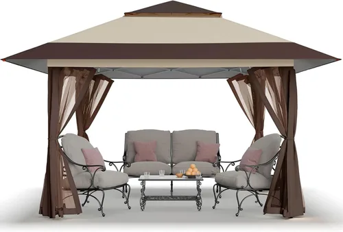 Miniatura 13 de CROWN SHADES Gazebo - Toldo desplegable de 10 x 10 pies con mosquitera, tienda de campaña con 4 cuerdas, 8 estacas, 4 bolsas de arena y bolsa de Café