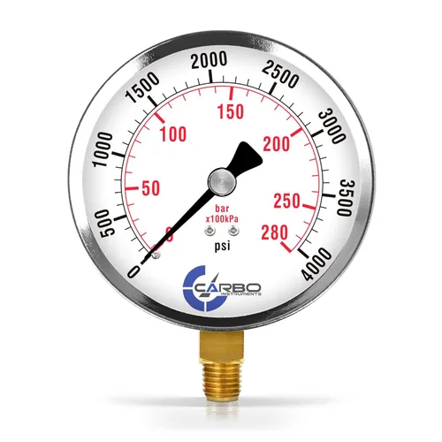 Miniatura 18 de Manómetro de vacío seco de 0 a -30 inHg, dial de 4", montaje inferior de 1/4 NPT, caja de acero cromado, piezas humedecidas de latón, doble escala