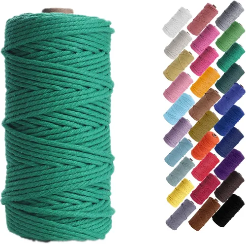 Miniatura 18 de HAPYLY - Cuerda de algodón natural para macramé, de 0.118 pulgadas x 109 yardas, cuerda de algodón de colores para manualidades, tejer, colgar