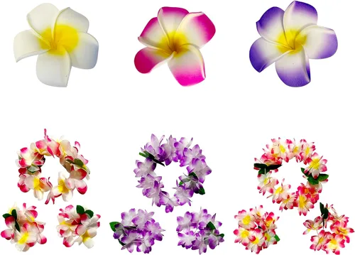 Miniatura 3 de GoodUping 18 unidades de collares hawaianos Leis, pinzas para el pelo con flores, diademas y pulseras, suministros esenciales para fiestas Luau
