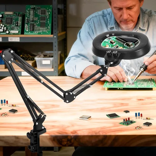 Miniatura 8 de KIRKAS Lupa de 12X con luz, rotación de tres ejes, lupa de brazo extra largo para banco de trabajo, reparación de manualidades, costura, lupa